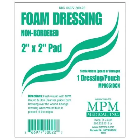 Mpm Medical - MP00510 - Non-Bordered Foam Dressing with 2" x 2" Pad, Waterproof Top Layer
