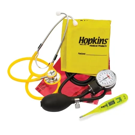 Hopkins Medical Products - ISO - 694863 - Single Patient Use Vital Signs Kit with thermometer ISO Adult Cuff Dual Head Sprague Stethoscope Pocket Aneroid