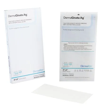 DermaRite  - DermaGinate/ Ag - 00535E - Industries  Silver Alginate Dressing  4 X 8 Inch Rectangle Sterile