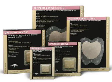Medline - Optifoam Gentle - MSC2077EP -  Foam Dressing  7 X 8 Inch With Border Waterproof Backing Silicone Adhesive Sacral Sterile