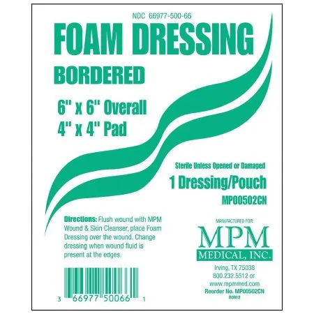 MPM Medical - MPM - MP00502 -  Foam Dressing  6 X 6 Inch With Border Waterproof Backing Adhesive Square Sterile