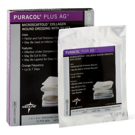 Medline - MSC871X8EP - Industries Puracol Plus AG Collagen Dressing 1" x 8" Size Rope Shape, Latex free