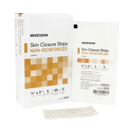 McKesson - 3000 - Skin Closure Strip 1/8 X 3 Inch Nonwoven Material Flexible Strip Tan