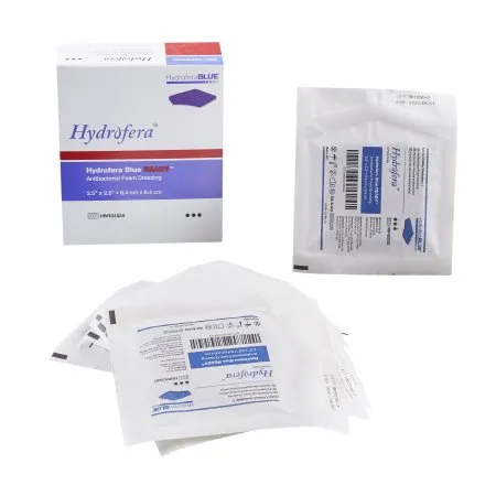 Hydrofera - From: HBRS2520 To: HBRS8820 - BLUE READY Antibacterial Foam Dressing BLUE READY 2 1/2 X 2 1/2 Inch Without Border Without Film Backing Nonadhesive Square Sterile