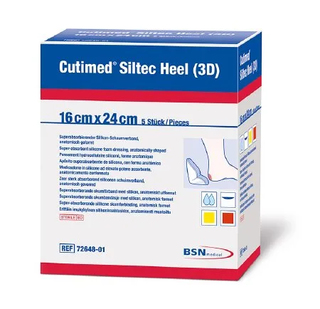 BSN Medical - Cutimed Siltec Heel 3D - 7328601 - Foam Dressing Cutimed Siltec Heel 3D 6-1/2 X 9-1/2 Inch Without Border Film Backing Silicone Face Heel Cup Style Sterile