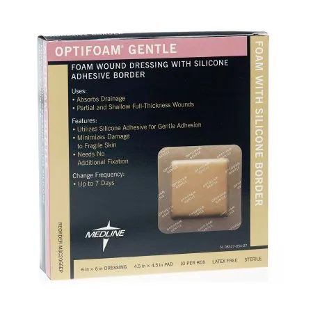Medline - Optifoam Gentle - MSC2066EP -  Foam Dressing  6 X 6 Inch With Border Waterproof Backing Silicone Adhesive Square Sterile
