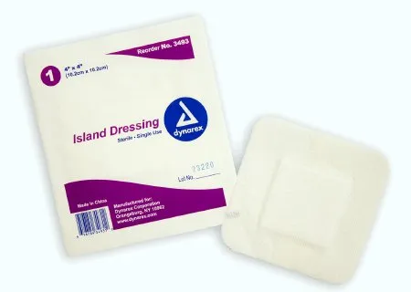 Dynarex - 3493 - Adhesive Dressing 4 X 4 Inch Square Sterile