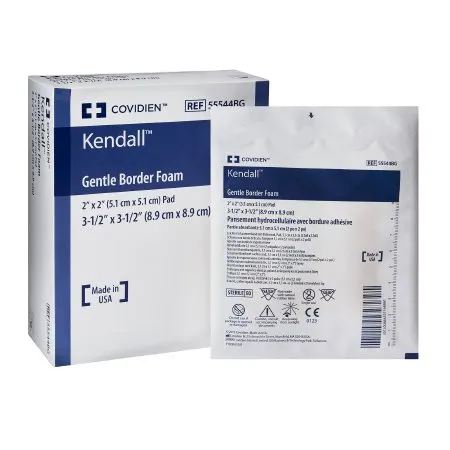 Cardinal - Kendall Border Foam Gentle Adhesion - 55544BG - Foam Dressing Kendall Border Foam Gentle Adhesion 3-1/2 X 3-1/2 Inch With Border Film Backing Silicone Adhesive Square Sterile
