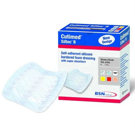 BSN Medical - Cutimed Siltec B - 7328402 - Foam Dressing Cutimed Siltec B 6 X 6 Inch With Border Film Backing Silicone Face and Border Square Sterile