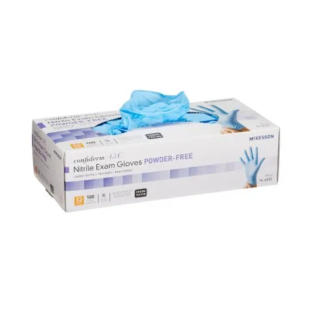 McKesson - From: 14-652C To: 14-678C - Confiderm 4.5C Exam Glove Confiderm 4.5C X Small NonSterile Nitrile Standard Cuff Length Textured Fingertips Blue Chemo Tested