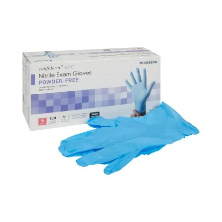 McKesson - 14-654C - Confiderm 4.5C Exam Glove Confiderm 4.5C Small NonSterile Nitrile Standard Cuff Length Textured Fingertips Blue Chemo Tested