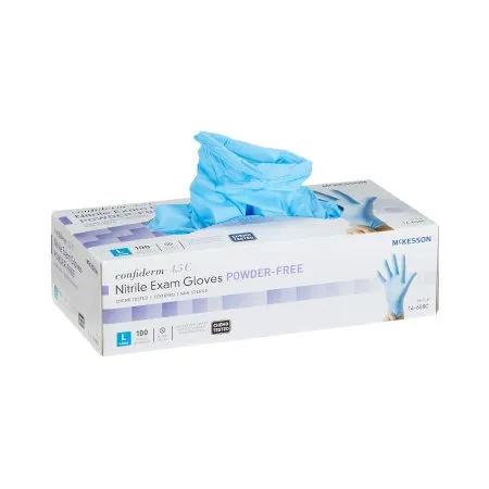 McKesson - 14-658C - Confiderm 4.5C Exam Glove Confiderm 4.5C Large NonSterile Nitrile Standard Cuff Length Textured Fingertips Blue Chemo Tested