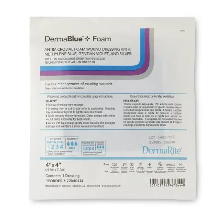 DermaRite Industries - DermaBlue+ Foam - RTD72040414 - Silver Foam Dressing DermaBlue+ Foam 4 X 4 Inch Square Sterile