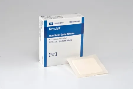 Cardinal - Kendall Border Foam Gentle Adhesion - 55566BG - Foam Dressing Kendall Border Foam Gentle Adhesion 5-1/2 X 5-1/2 Inch With Border Film Backing Silicone Adhesive Square Sterile