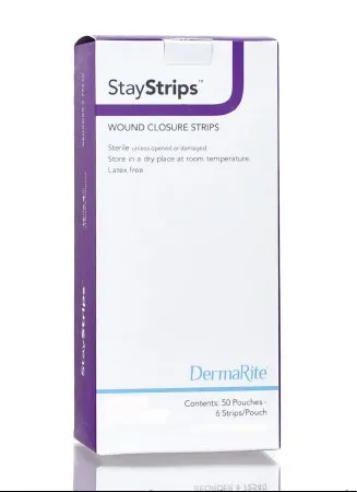 DermaRite Industries - StayStrips - From: 72251 To: 72540 - Industries  Skin Closure Strip  1/4 X 3 Inch Nonwoven Material Flexible Strip White