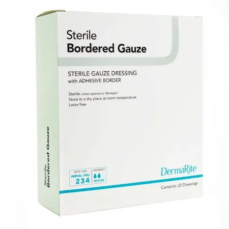 DermaRite  - 11450 - Industries  Bordered Gauze Adhesive Dressing  Bordered Gauze 4 X 5 Inch Rectangle Sterile