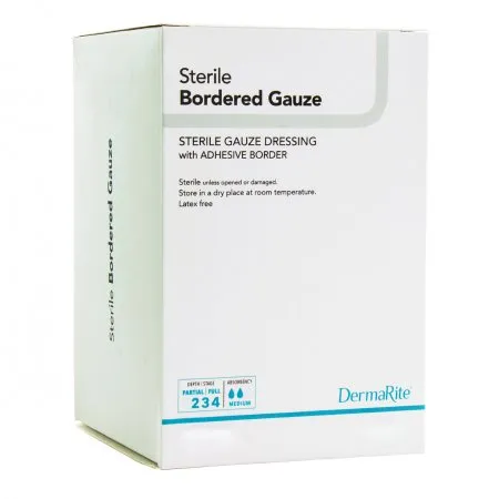 DermaRite  - From: 11410 To: 11414 - Industries  Bordered Gauze Adhesive Dressing  Bordered Gauze 4 X 10 Inch Rectangle Sterile