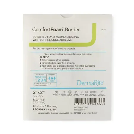 DermaRite  - ComfortFoam Border - From: 43220 To: 43250 - Industries  Foam Dressing  2 X 2 Inch With Border Waterproof Backing Silicone Adhesive Square Sterile