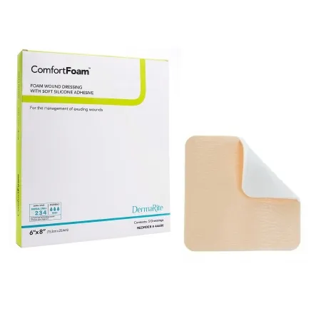 DermaRite  - ComfortFoam - 44680 - Industries  Foam Dressing  6 X 8 Inch Without Border Film Backing Silicone Face Rectangle Sterile
