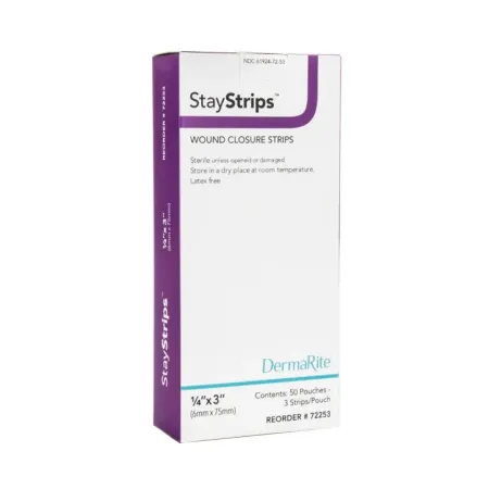 DermaRite  - StayStrips - 72253 - Industries  Skin Closure Strip  1/4 X 3 Inch Nonwoven Material Flexible Strip White