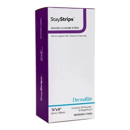 DermaRite  - StayStrips - From: 72183 To: 72254 - Industries  Skin Closure Strip  1/4 X 4 Inch Nonwoven Material Flexible Strip White