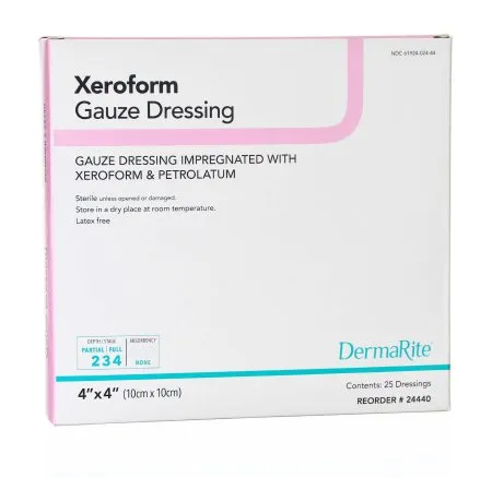 DermaRite  - Xeroform - 24440 - Industries   Petrolatum Impregnated Dressing  Square 4 X 4 Inch Sterile