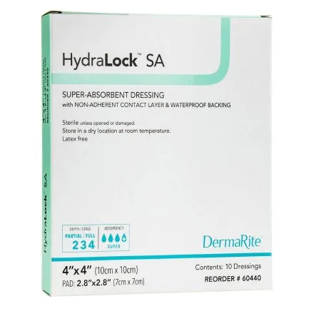 DermaRite Industries - HydraLock SA - 60440 - Super Absorbent Dressing HydraLock SA 4 X 4 Inch Square