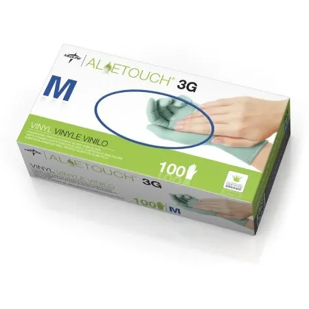 Medline - Aloetouch 3G - California Only - 6MDS195175 - Exam Glove Aloetouch 3G - California Only Medium NonSterile Stretch Vinyl Standard Cuff Length Smooth Green Not Rated