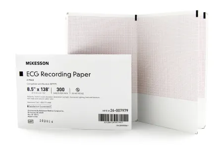 McKesson - 26-007979 - Diagnostic Recording Paper Thermal Paper 8 1/2 Inch X 138 Foot Z Fold Red Grid