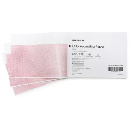 McKesson - 26-9402-024 - Diagnostic Recording Paper Thermal Paper 8 1/2 Inch X 275 Foot Z Fold Red Grid