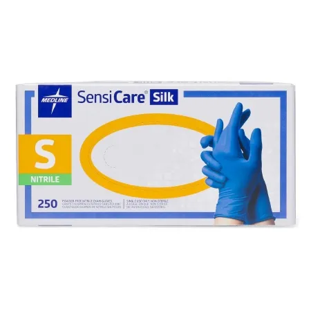 Medline - SensiCare Silk - MDS7584 - Exam Glove Sensicare Silk Small Nonsterile Nitrile Standard Cuff Length Textured Fingertips Blue Chemo Tested