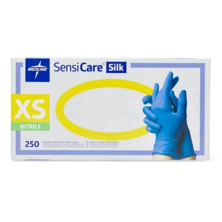 Medline - SensiCare Silk - MDS7583 - Exam Glove Sensicare Silk X-small Nonsterile Nitrile Standard Cuff Length Textured Fingertips Blue Chemo Tested