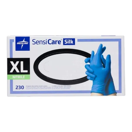 Medline - SensiCare Silk - MDS7587 - Exam Glove Sensicare Silk X-large Nonsterile Nitrile Standard Cuff Length Textured Fingertips Blue Chemo Tested