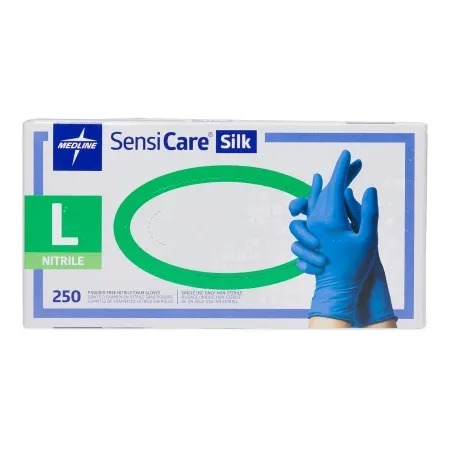 Medline - SensiCare Silk - MDS7586 - Exam Glove Sensicare Silk Large Nonsterile Nitrile Standard Cuff Length Textured Fingertips Blue Chemo Tested