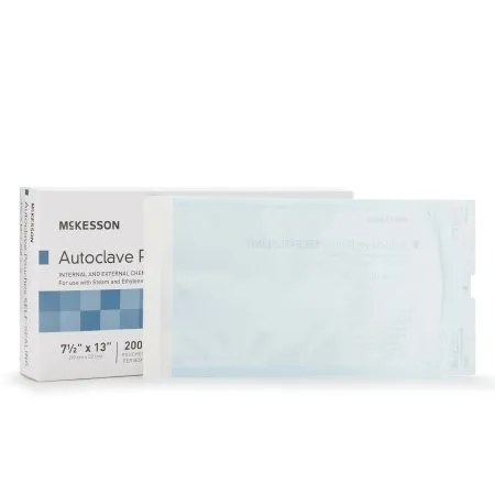 McKesson - 16-6425 - Sterilization Pouch Ethylene Oxide (EO) Gas / Steam 7 1/2 X 13 Inch Transparent Blue / White Self Seal Paper / Film