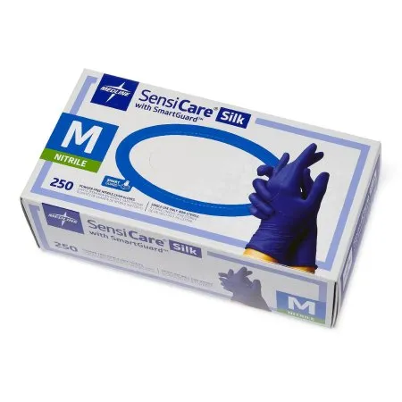 Medline - SensiCare Silk - MDS2585 - Exam Glove SensiCare Silk Medium NonSterile Nitrile Standard Cuff Length Textured Fingertips Blue Chemo Tested