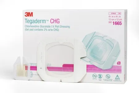 3M - 1665 - Tegaderm I.V. Dressing with CHG Tegaderm CHG (Chlorhexidine Gluconate) / Film 4 3/4 X 4 3/4 Inch Sterile