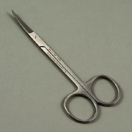 Sklar - Merit - 96-2506M - Iris Scissors Merit 4-1/2 Inch Length Office Grade Stainless Steel Sterile Finger Ring Handle Curved Sharp Tip / Sharp Tip