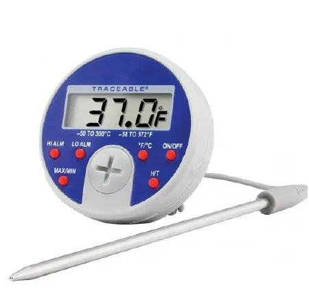 Cole-Parmer Inst. - Traceable Full-Scale Plus - 98767-38 - Digital Thermometer with Alarm Traceable Full-Scale Plus Celsius -58° to +572°F (-50° to +300°C) Stainless Steel Probe Multiple Mounting Options Battery Operated