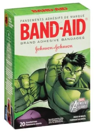 J & J Healthcare Systems - Band-Aid - 10381371162823 - J&J Band Aid Adhesive Strip Band Aid 5/8 X 2 1/4 Inch / 3/4 X 3 Inch Plastic Rectangle / Round Kid Design (Avengers) Sterile