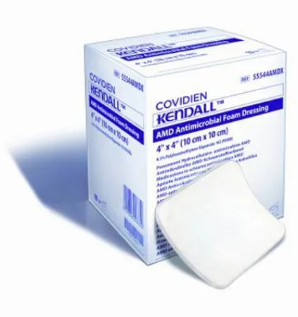 Cardinal Health - 55544PAMD - Cardinal Kendall AMD with Topsheet Antibacterial Foam Dressing Kendall AMD with Topsheet 4 X 4 Inch Without Border Polyurethane Backing Nonadhesive Square Sterile