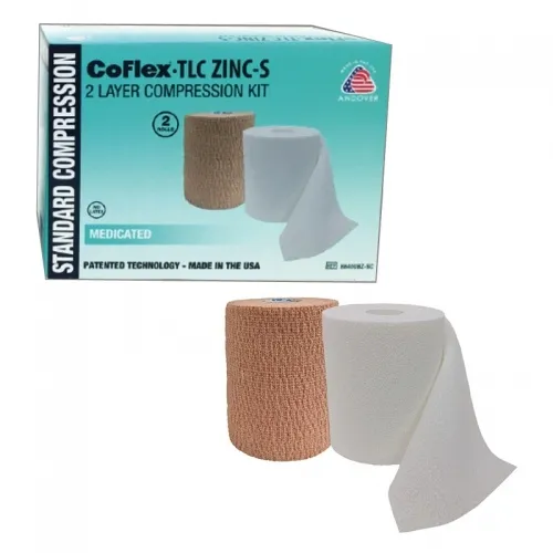 Andover Coated Products - CoFlex TLC Zinc with Indicators - 8840UBZ-SC - 2 Layer Compression Bandage System CoFlex TLC Zinc with Indicators 4 Inch X 6 Yard / 4 Inch X 7 Yard Self-Adherent / Pull On Closure Tan NonSterile 35 to 40 mmHg