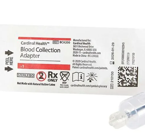 Cardinal Health - BCA200 - Accessories Blood Collection Adapter Male Luer Lock 200-bx 4 bx-cs -Continental US Only- -Temporarily Unavailable for Sale-