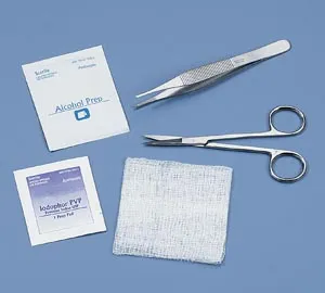 Busse Hospital Disp - 723 - Suture Removal Kit Contains: 1 Iris Scissors, Straight, 1 Adson Serrated Forceps, 1 Large Alcohol Prep Pad; 1 Iodophor PVP Prep Pad; 12-ply Gauze Dressing, Sterile