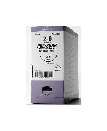 Covidien - Polysorb - CL-535 - Absorbable Suture With Needle Polysorb Polyester Gs -11 1/2 Circle Reverse Cutting Needle Size 1 Braided