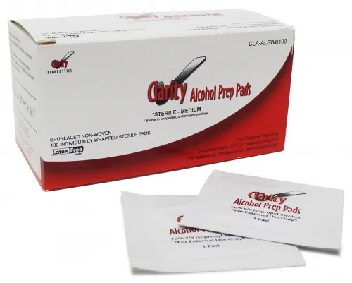Clarity Diagnostics - CLA-ALSWB100 - Clarity Alcohol Prep Pads-Swabs Sterile Medium 100-bx