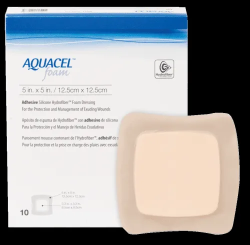Convatec - Aquacel - 420619 -  Foam Dressing  5 X 5 Inch With Border Waterproof Film Backing Silicone Adhesive Square Sterile