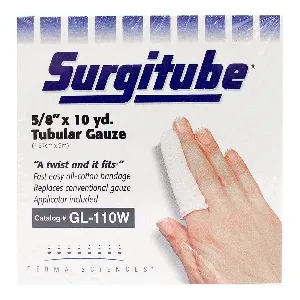 Gentell - Surgitube - GL-110W -   Tubular Gauze Bandage 5/8" x 10 yds. Size 1, Latex Free, White, for Small Fingers, Toes, for Use without Applicator