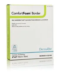 Dermarite - 00318E - ComfortFoam Border Foam Wound Dressing with Soft Silicone Adhesive, 6" x 6".