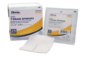 Dukal - 8746 - T-Drain Sponge, Sterile